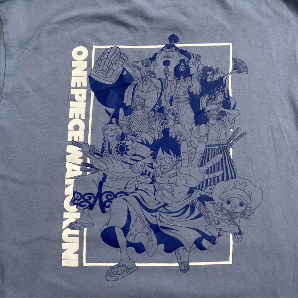SOLD One Piece x Uniqlo - Wano arc - baby blue T Shirt “Wanokuni” - Picture 1 of 7